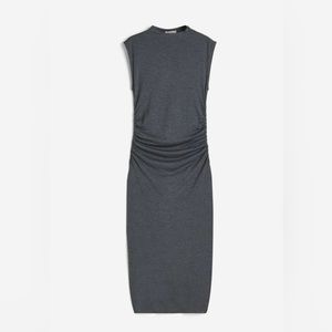 H&M sleeveless midi side ruched gray XL dress with low stand collar never worn